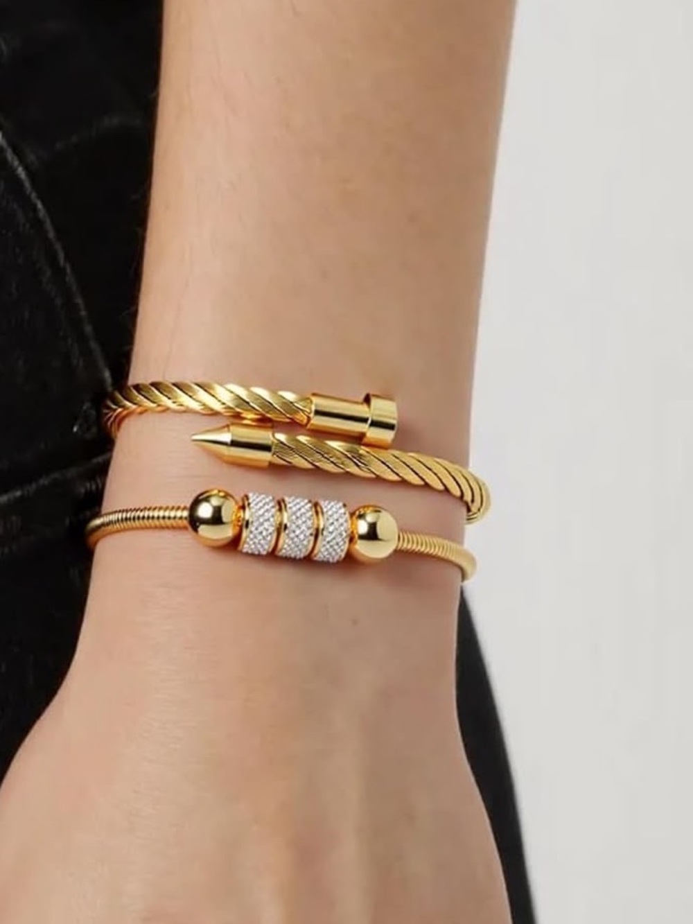 Anthropologie Gold-Tone Crystal & Twisted Cable Bracelet Duo